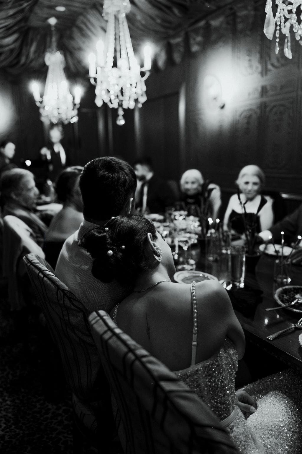A couple at their intimate elopement dinner at The Charles Dallas Texas