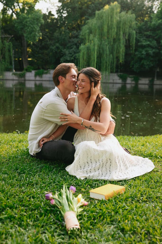 Vintage-inspired couple portrait at Lakeside Park in Highland Park Dallas